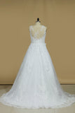 2022 Wedding Dresses Scoop Tulle With Applique Court Train A Line