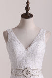 2024 V-Neck Wedding Dresses Mermaid/Trumpet Tulle With Embroidery And Beads Court Train