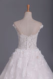 2024 Tulle Scoop Short Sleeves Wedding Dresses A Line With Applique