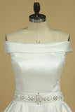 2024 Vintage Wedding Dresses Boat Neck A Line Satin With Ribbon