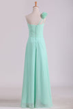 2024 A Line One Shoulder With Handmade Flowers Chiffon Bridesmaid Dress