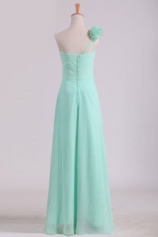 2024 A Line One Shoulder With Handmade Flowers Chiffon Bridesmaid Dress