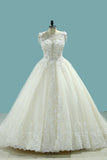 2024 Luxury Wedding Dresses A-Line Cap Sleeves Open Back Tulle Long Train