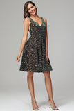 Dark Green A Line V-neck Short Sequins Homecoming Dress