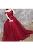 2024 Prom Dresses A Line Off The Shoulder Tulle With Applique And Sash