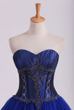 2024 Dark Royal Blue Ball Gown Sweetheart Floor Length Quinceanera Dresses With Beading