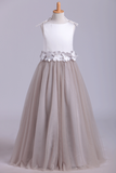 2024 New Flower Girl Dresses Bateau A Line Tulle With Handmade Flowers