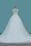 2024 Straps Tulle Ball Gown Wedding Dresses With Applique Chapel Train