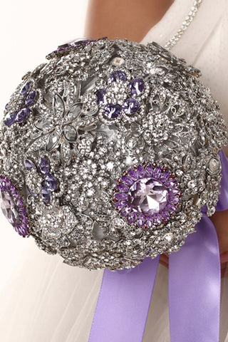 Round Shape Wedding Bouquet With Rhinestone Brooch (26*18cm)