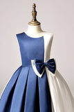 Cute Navy Blue and White Stitching Sleeveless Flower Girl Dresses