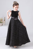 Sparkly A Line Black Sleeveless Bownot Flower Girl Dresses