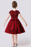 A- Line Cute Cap Sleeves Sequins Short Flower Girl Dresses