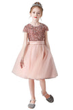 A- Line Cute Cap Sleeves Sequins Short Flower Girl Dresses