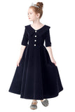 A Line Black Half Sleeve Ankle Length Flower Girl Dresses