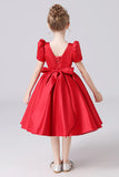 A Line Red Short Sleeve Flower Girl Dresses With Bownot