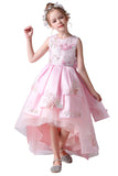 Pink Sleeveless Round Neck Appliques Flower Girl Dresses