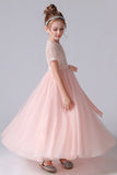 Cute Pink Tulle Sequins Flower Girl Dresses With Belt