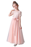 Cute Pink Tulle Sequins Flower Girl Dresses With Belt