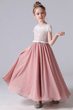 A Line Cap Sleeve Lace Appliques Chiffon Flower Girl Dresses