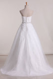 2024 Sweetheart Wedding Dresses A Line Tulle With Applique Sweep Train