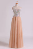 2024 Sweetheart A-Line Prom Gown With Colorful Rhinestone Beaded Bodice Tulle