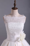 2024 Romantic Lace Bodice A Line Wedding Dress Pick Up Organza Skirt Cathedral Train With Flower