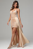 Detachable Train Champagne Spaghetti Straps Sequins Homecoming Dress