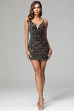 Detachable Train Dark Green Spaghetti Straps Sequins Homecoming Dress