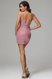 Detachable Train Pink Spaghetti Straps Sequins Homecoming Dress