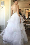 New Arrival Sexy A-Line V-Neck Sleeveless Backless White Tulle Occasion Wedding Dress