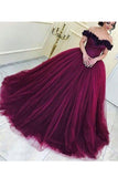 2024 Ball Gown Off The Shoulder Prom Dresses Tulle With Handmade Flowers