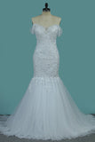 2024 Off-The-Shoulder Mermaid Wedding Dresses Tulle With Applique Court Train