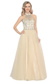 2024 A-Line Halter Prom Dress Floor-Length Tulle With Beads&Rhinestones