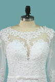 2024 Wedding Dresses A Line Scoop Long Sleeves Chiffon With Applique