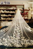 2024 Gorgeous Wedding Veil Length 3 Meter Width 3 Meter Tulle With Handmade Flowers