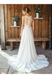 Elegant A-Line Round Neck Chiffon With Lace,Beach Boho Wedding Dresses