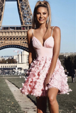 3D Flowers Spapghetti Strap Short Homecoming Dress