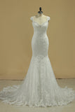 2024 Straps Mermaid/Trumpet Wedding Dresses Tulle With Applique Chapel Train