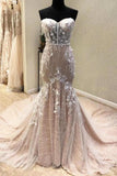 Gorgeous Sweetheart Mermaid Lace Appliqued Wedding Dresses, Strapless Bridal Dress