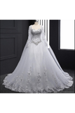 Sweetheart Wedding Dresses A Line With Beading Rhinestones Tulle Long Sleeves Chapel Train