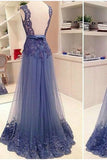 2024 Prom Dresses A-Line V-Neck Floor-Length Tulle With Applique