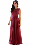 Lace Chiffon Prom Dresses A Line Round Neck Long Evening Dresses