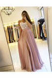 High Split Spaghetti A-Line Appliques Chiffon Prom Party Dress