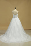 2024 Scalloped Neck Wedding Dresses Tulle With Applique And Beads A Line