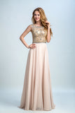 2024 Prom Dresses A-Line Scoop Beaded Bodice Floor-Length Chiffon Zipper Back