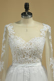 2024 Boat Neck Wedding Dresses A-Line Long Sleeves Applique Tulle