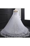 Sweetheart Wedding Dresses A Line With Beading Rhinestones Tulle Long Sleeves Chapel Train