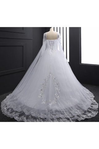 Sweetheart Wedding Dresses A Line With Beading Rhinestones Tulle Long Sleeves Chapel Train