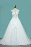 2024 A Line Scoop Tulle With Applique Wedding Dresses Court Train