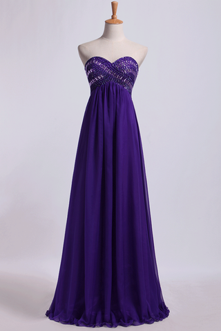 2024 Sweetheart Empire Waist A-Line Prom Dress With Beads Floor-Length Chiffon